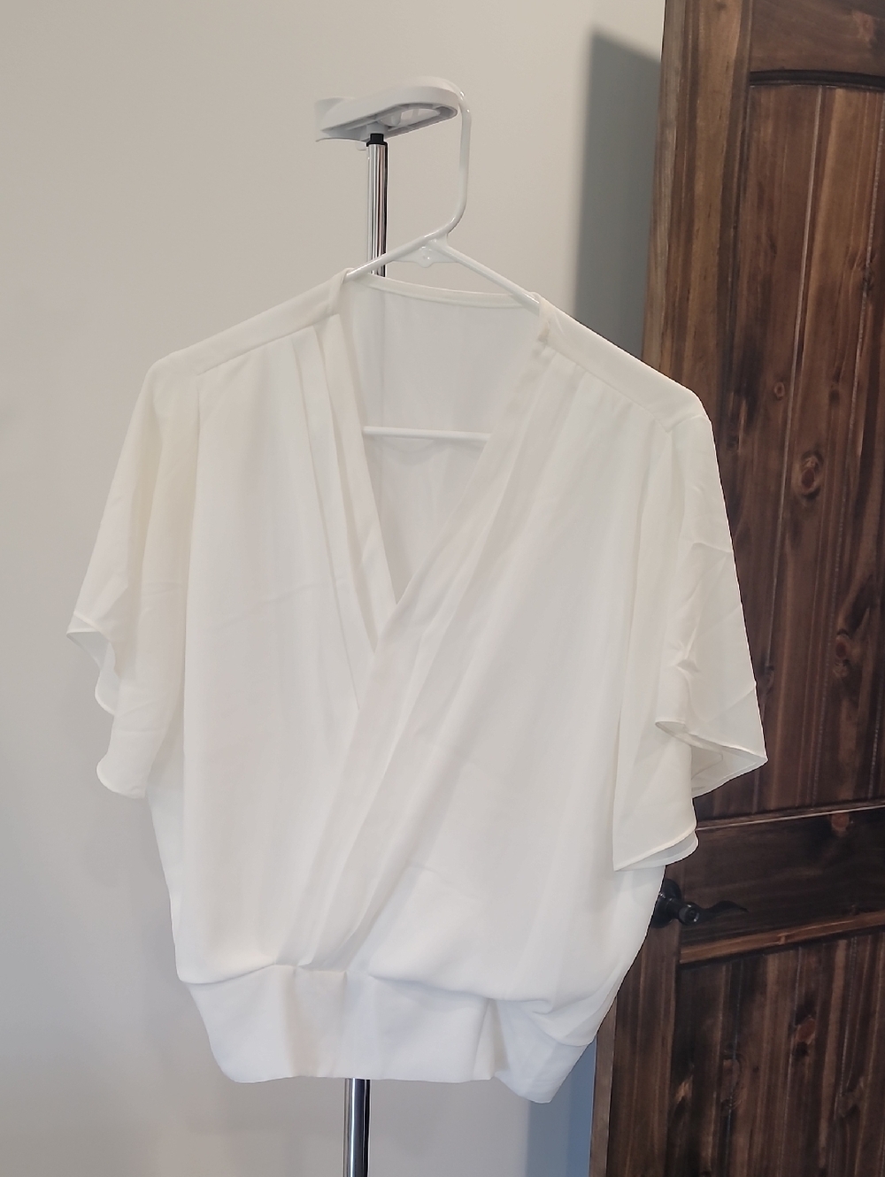 Chicwish White Draped V-Neck Flutter Sleeve Blouse